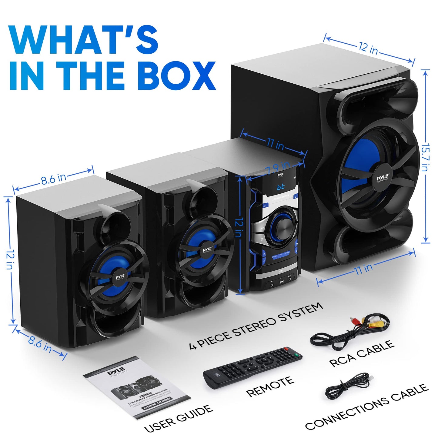 Pyle 3-Piece Wireless Bluetooth Stereo System - 1000 Watt DVD Shelf System for Home with DVD Player, MP3, USB, FM Radio, Bass Reflex Speaker, and Remote Control, Compact & Portable
