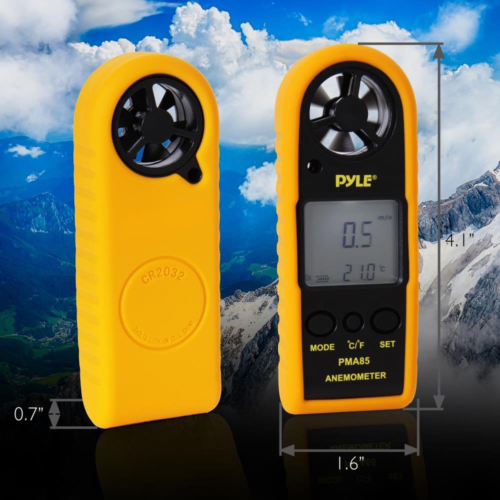 Pyle Digital Anemometer Handheld Thermometer - Portable Handheld Meter, Wind Speed, Wind Chill, Air Temperature, Air Velocity Gauge, Wind Weather Meter with Backlight, Battery Included - PMA85