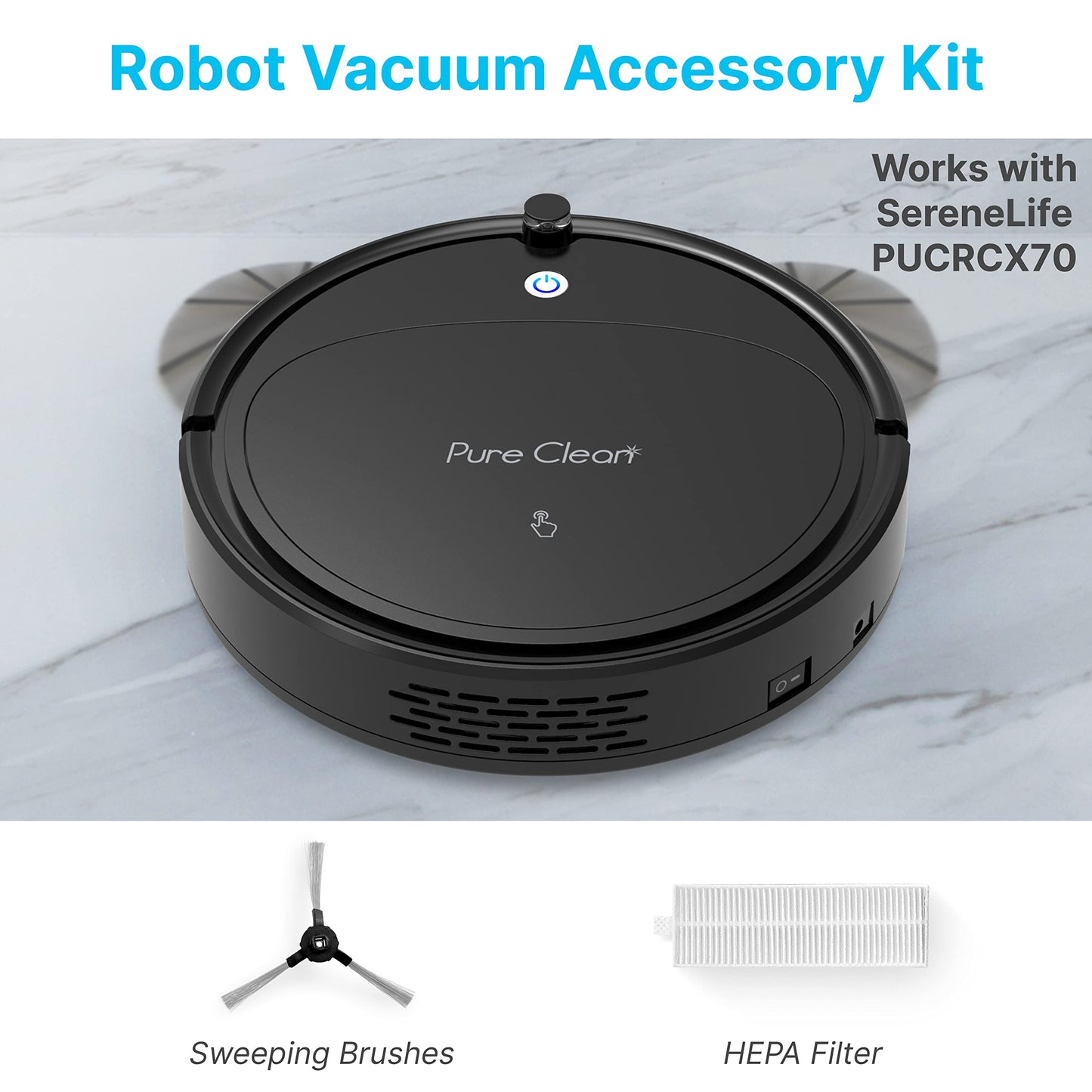 SereneLife PUCRCX70 Robot Vacuum Accessory Kit - (4) Sweeping Side Brushes, (2) Air Filter - Robot Vacuum Cleaner Replacement Parts and Accessory Kit Compatible Only with PUCRCX70 PRTPUCRCX7010