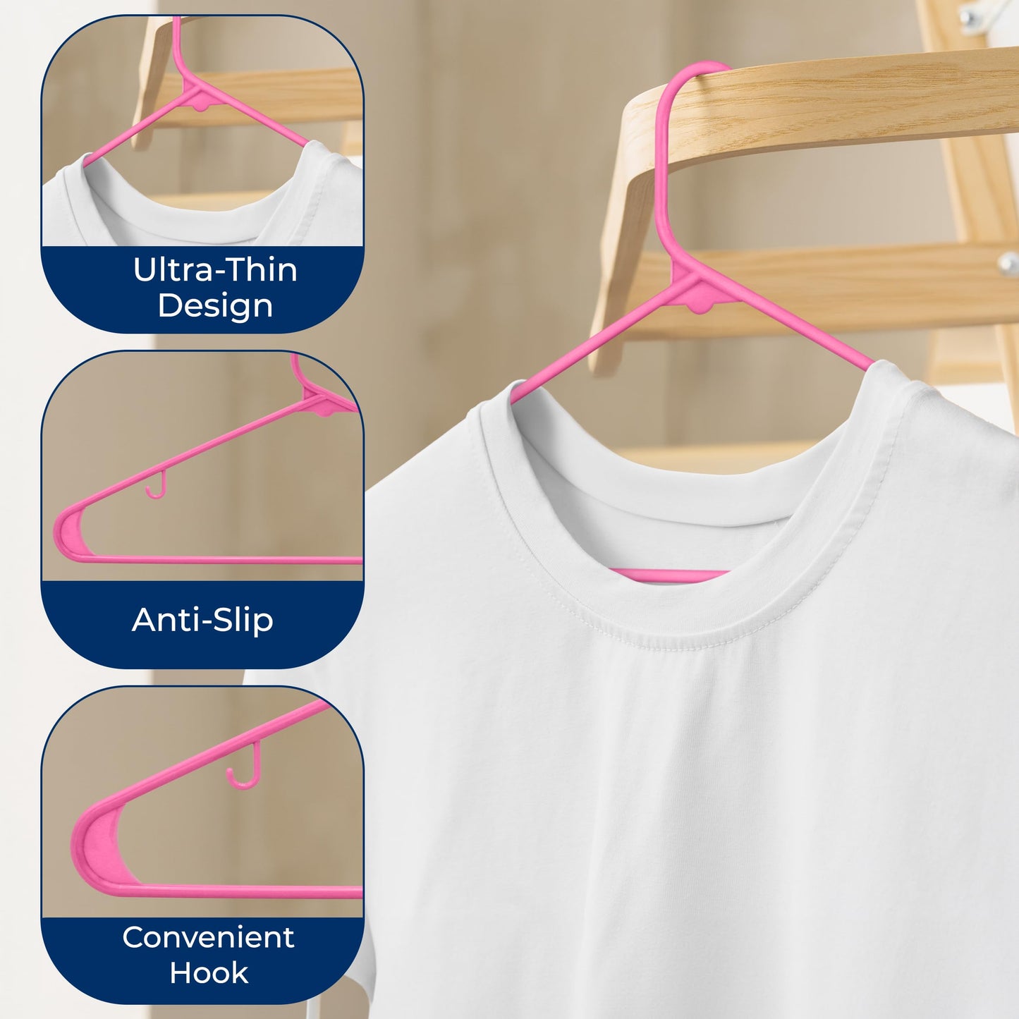 SereneLife 50 Pack Plastic Hangers, Non-Slip, Space-Saving Closet Organizers, Durable and Strong for Shirts, Sweaters, Hoodies, Kids Clothes & Dresses, Ultra-Thin, Lightweight