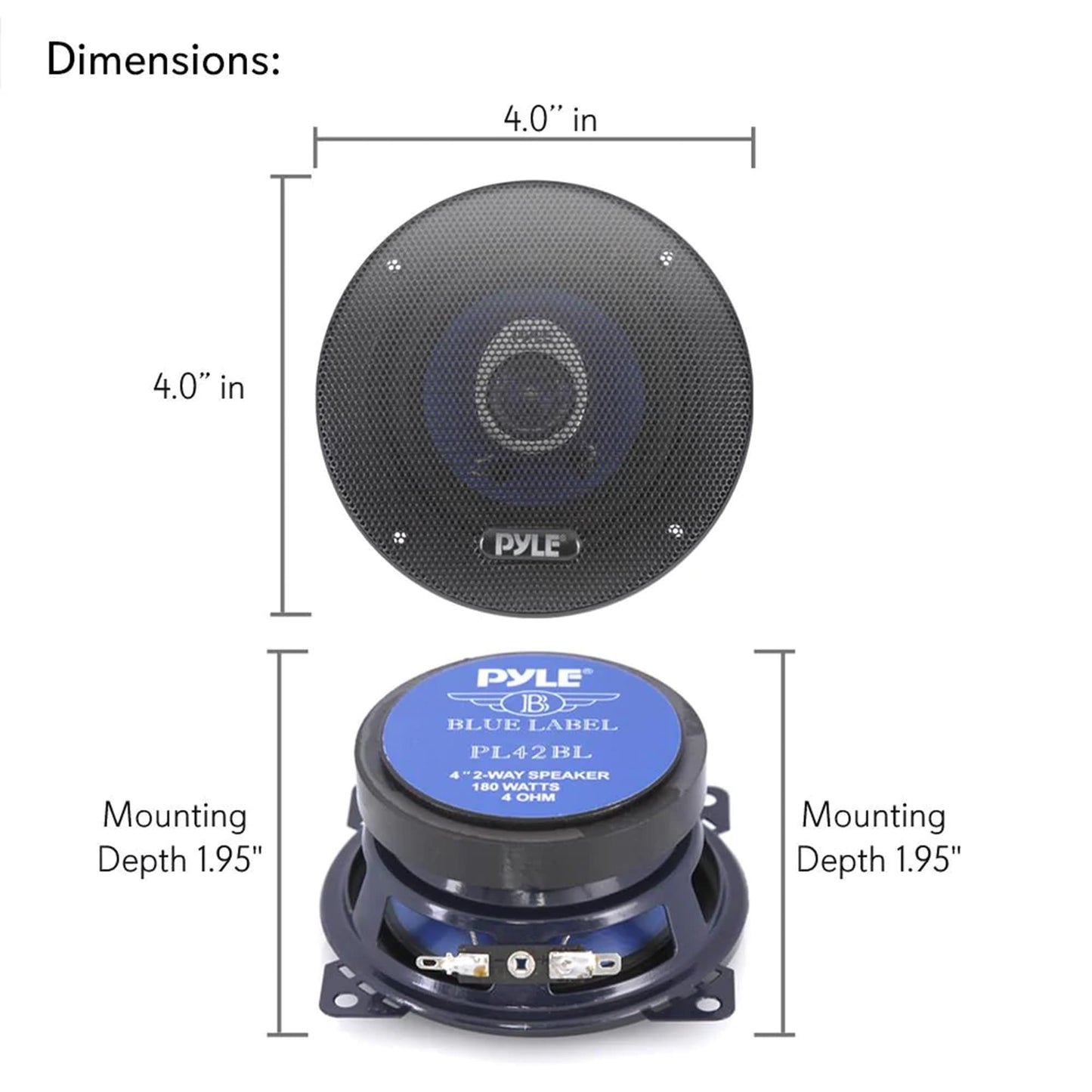 Pyle 5.25” Car Sound Speaker (Pair) - Upgraded Blue Poly Injection Cone 3-Way 200 Watt Peak w/Non-fatiguing Butyl Rubber Surround 100-20Khz Frequency Response 4 Ohm & 1" ASV Voice Coil