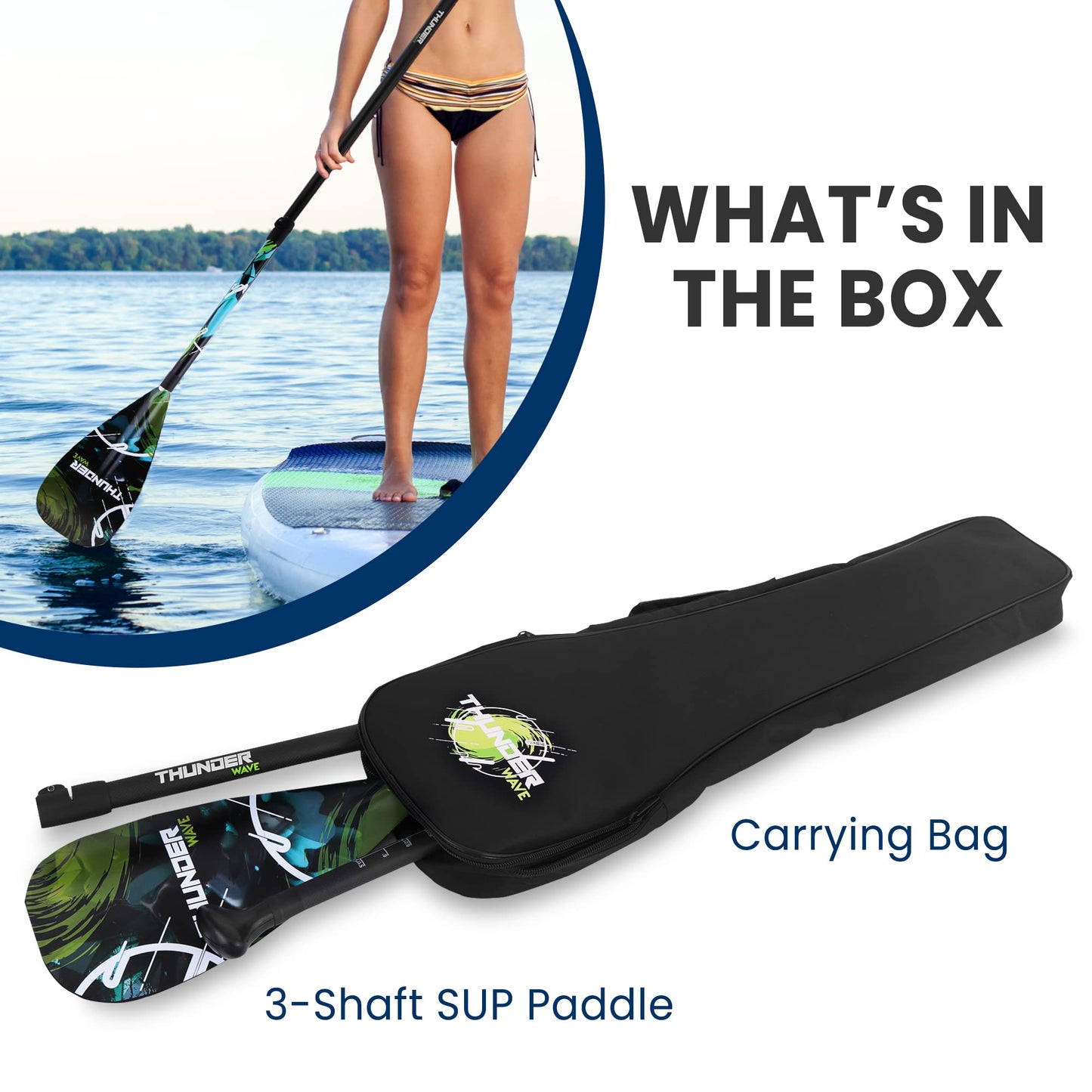 SereneLife Adjustable SUP Paddle - Adjustable 3-Piece Mix Carbonfiber Paddle, Lightweight & Comfortable to Use, Includes Carrying Bag w/ Zip and Handle, Comfortable Grip & Powerful Stroke