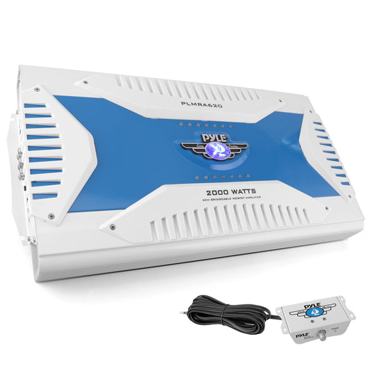 Pyle 6 Channel Marine Amplifier Receiver - Waterproof Wireless Bridgeable Audio Amp for Stereo Speaker with 2000 Watt Power Dual MOSFET Supply, GAIN Level, RCA Inputs and LED Indicator - PLMRA620