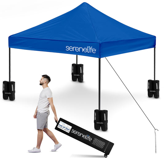 Pop Up Canopy Tent 10x10 - Commercial Instant Shelter Foldable/Collapsible Sun Shade Canopy Pop Up Tent w/Waterproof UV Resistant Top, Portable Carry Bag & Sand Bag - SereneLife SLGZ10BU (Navy Blue)