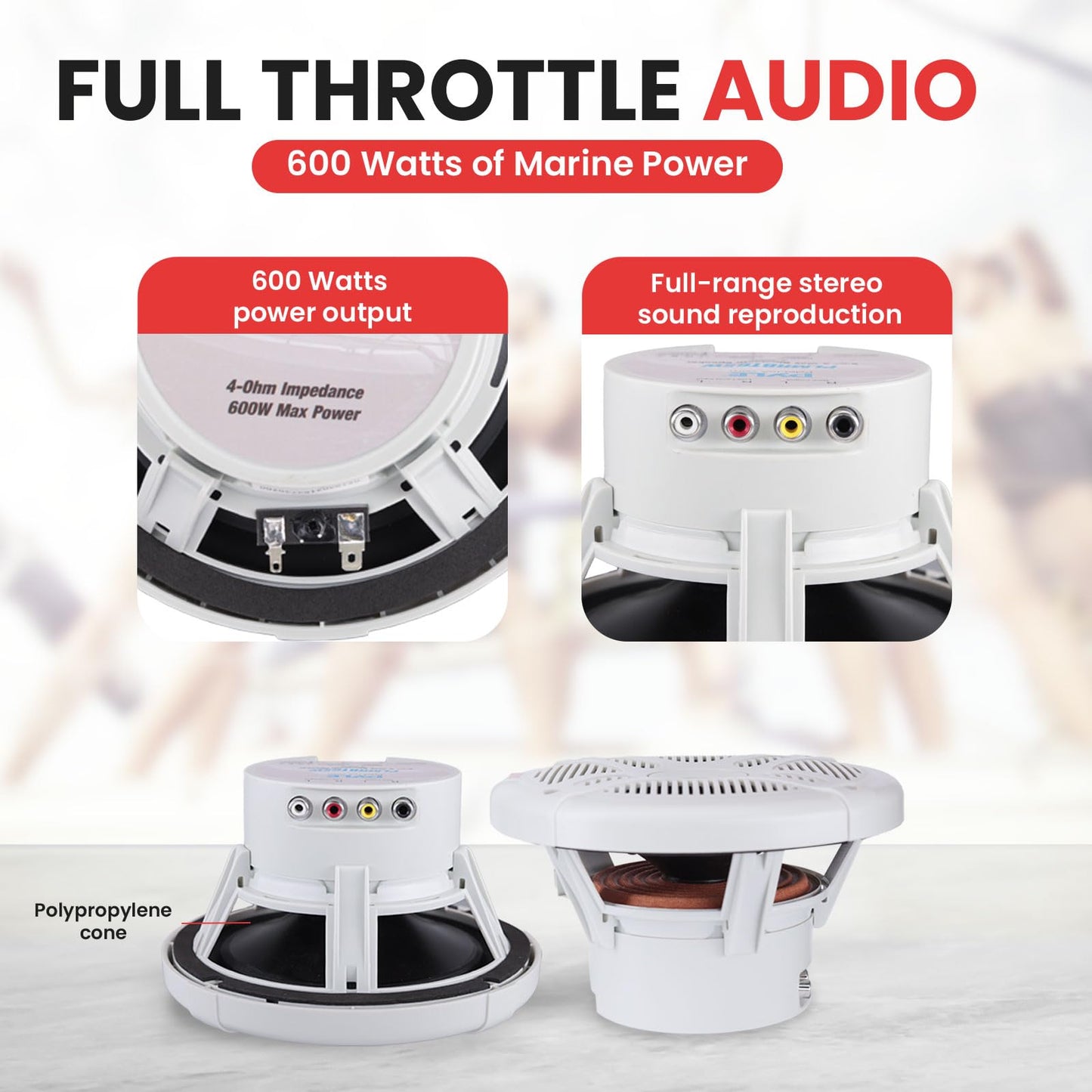 Pyle Marine Bluetooth Receiver Speaker Kit - Waterproof Audio Entertainment System Set w/Dual 6.5' Boat Speakers, Wireless BT Controller, Compact Handheld Broadcasting Microphone (White)