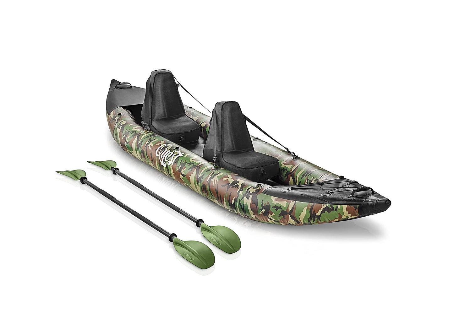 SereneLife 2-Person Inflatable Kayak with Aluminum Paddles & Pump – Portable, Lightweight Kayak for Adults with Adjustable Seats, Puncture-Resistant PVC, 660lb Capacity, Repair Kit & Carry Bag – Camo