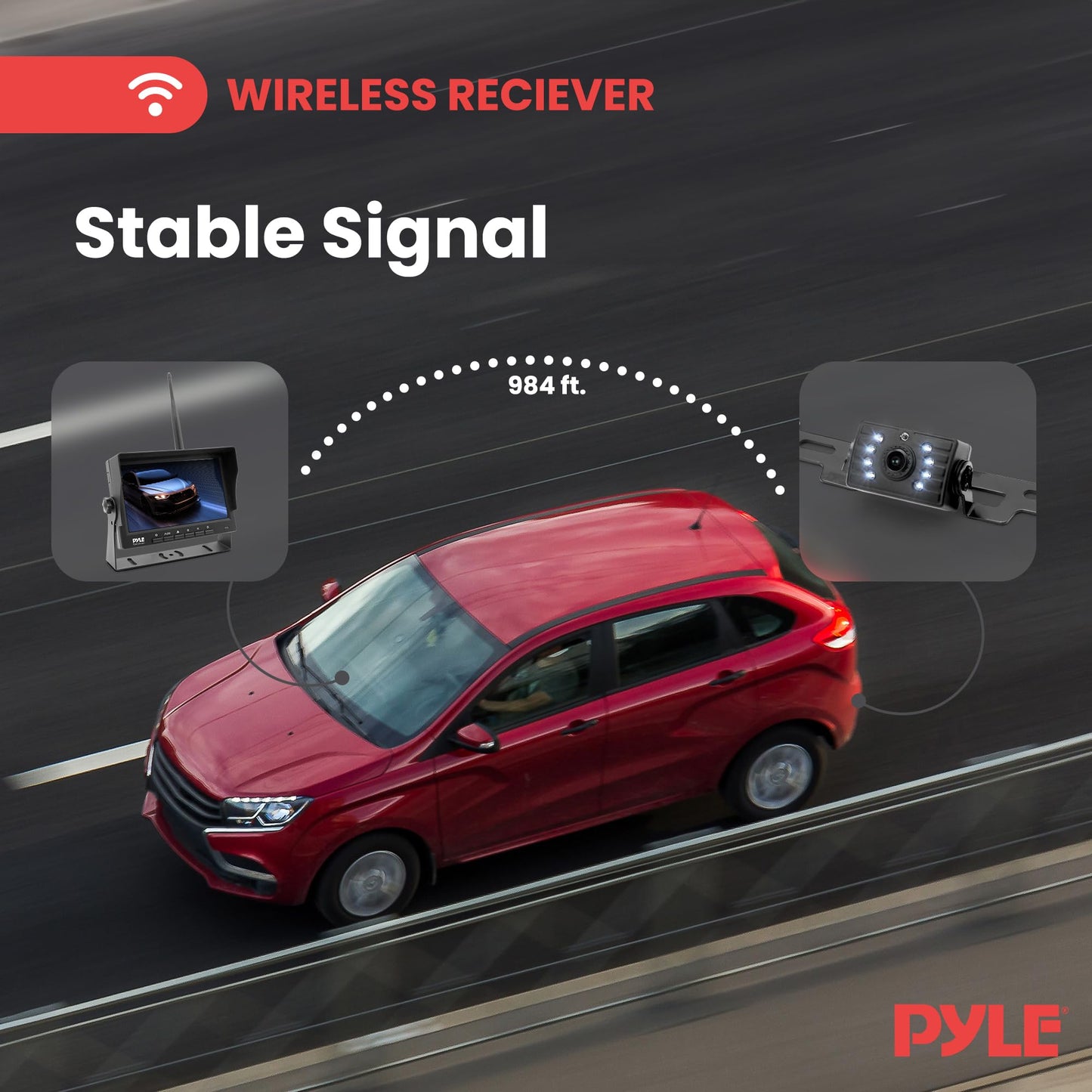 Pyle 7” 1080P HD Digital Wireless Monitor and Wireless License Plate Camera - Waterproof, Night Vision, Single Channel Visual Assistance Kit (12/24V for Bus, Truck, Trailer, Van, RV, Camper)