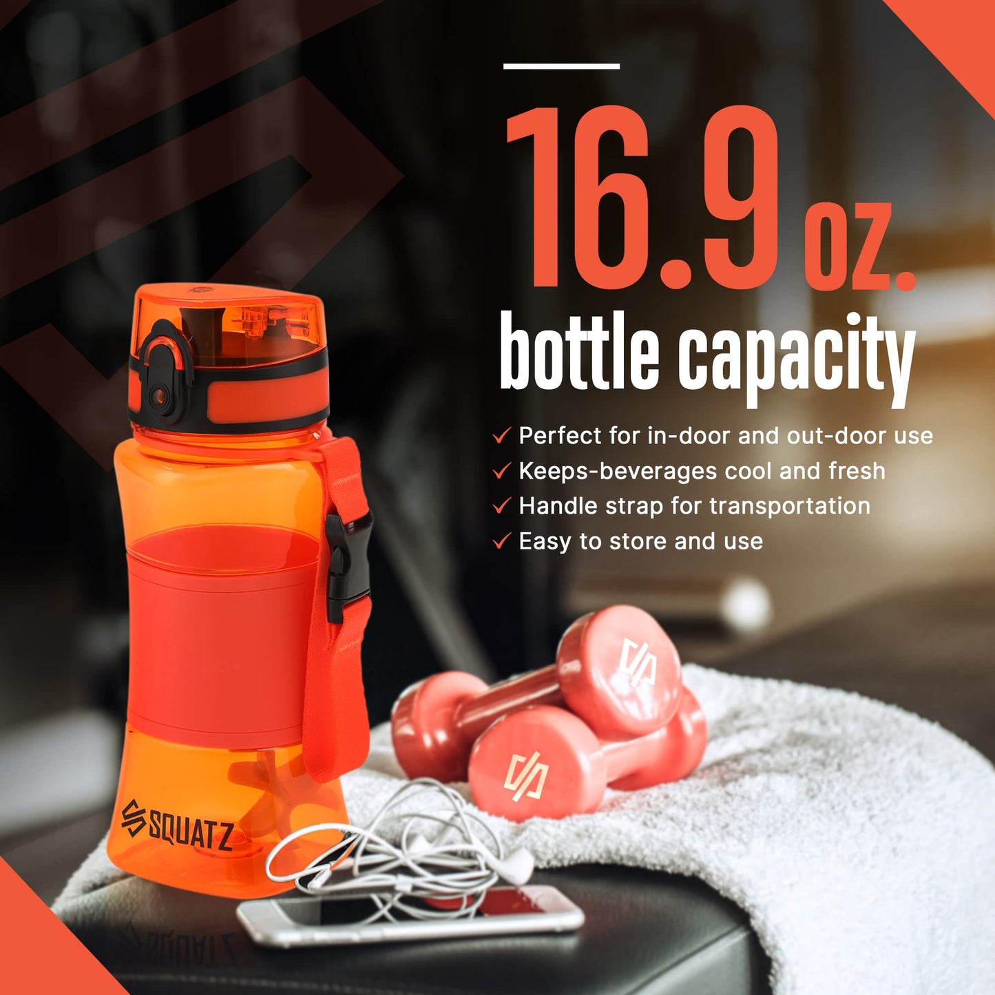 SQUATZ 17 Oz Poseidon Series Water Bottle for Protein and Fruit Shakes - Premium Quality Wide Mouth Gym Flask Fruit Infuser Strainer, Carrying Strap, Leak Resistance, No Condensation Sleeve
