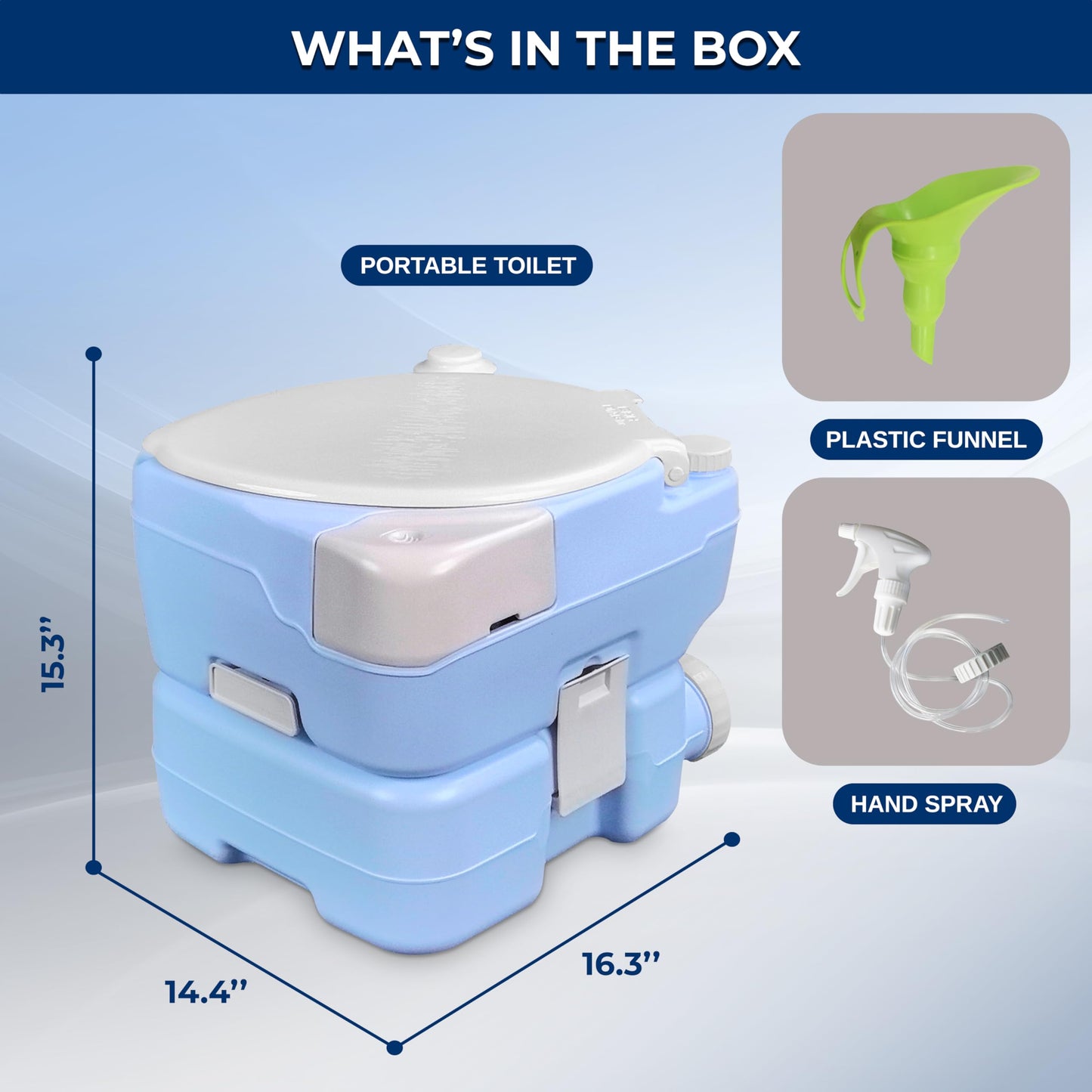 SereneLife Moonwhite 15L Travel Toilet for Camping & RV - Extra-Large Leak-Proof Seat, Hand Sprayer, Funnel, Full Flush & Phone Slot - Ideal Travel Potty for Adults, Campsites, Boats & Road Trips