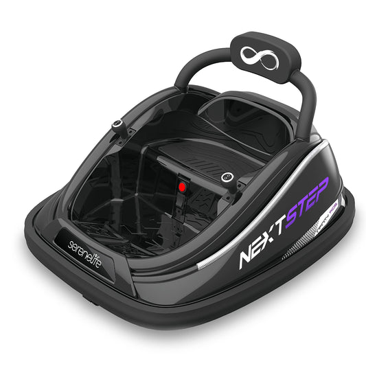 SereneLife 12V Electric Bumper Car for Kids – Remote Control Option, 360° Spin, LED Lights, Safety Belt, Kids Toddler Baby Bumper Car 3-8 Years (Black)