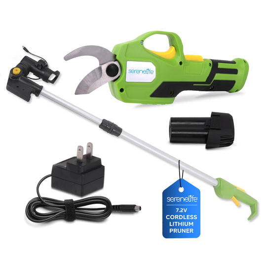 Serenelife Cordless Pruning Shears & Branch Cutter - Electric Pruner with 6 feet of Extension Reach - Rechargeable Battery & .98 IN Cutting Diameter - Ideal for Bushes, Roses, Gardens & Branches