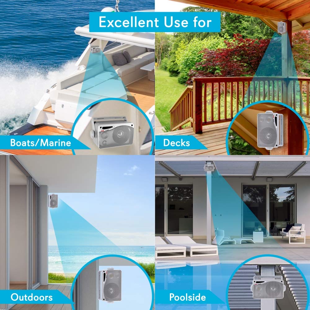 3-Way Weatherproof Outdoor Speaker Set - 3.5 Inch 200W Pair of Marine Grade Mount Speakers - in a Heavy Duty ABS Enclosure Grill - Home, Boat, Poolside, Patio, Indoor Outdoor Use - Pyle PLMR24 (White)