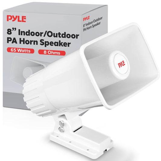 Pyle Indoor/Outdoor PA Horn Speaker - 8” Portable PA Speaker with 8 Ohms Impedance & 65 Watts Peak Power - Mounting Bracket & Hardware Included PHSP5, White