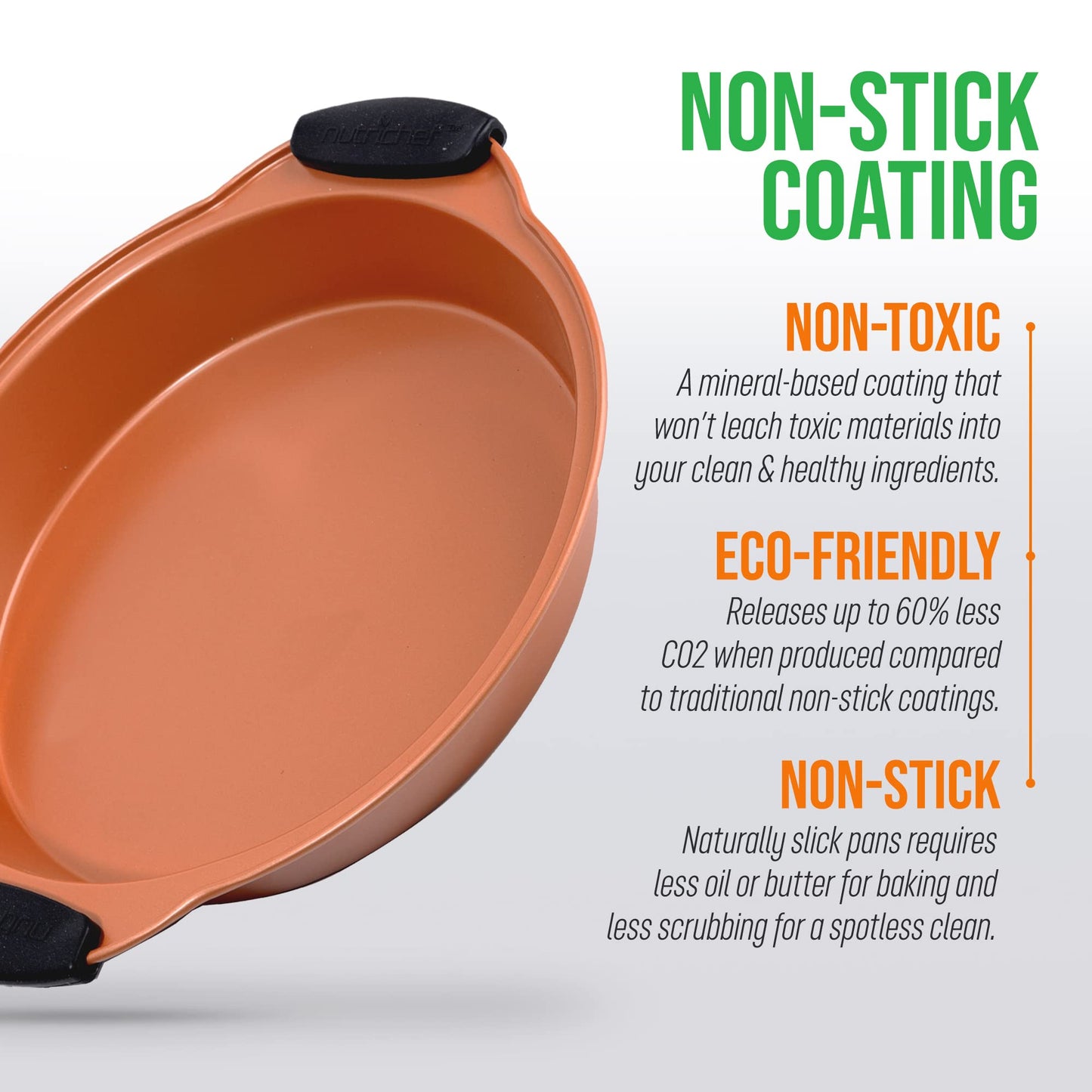 NutriChef Nonstick Round Cake Pan - Carbon Steel Oven Bakeware Pan with Silicone Grip Handles - PFOA, PFOS, PTFE Free - Bake Cake, Brownies, Pie, Bread, & More - Dishwasher Safe, 9.7 Inch (Copper)