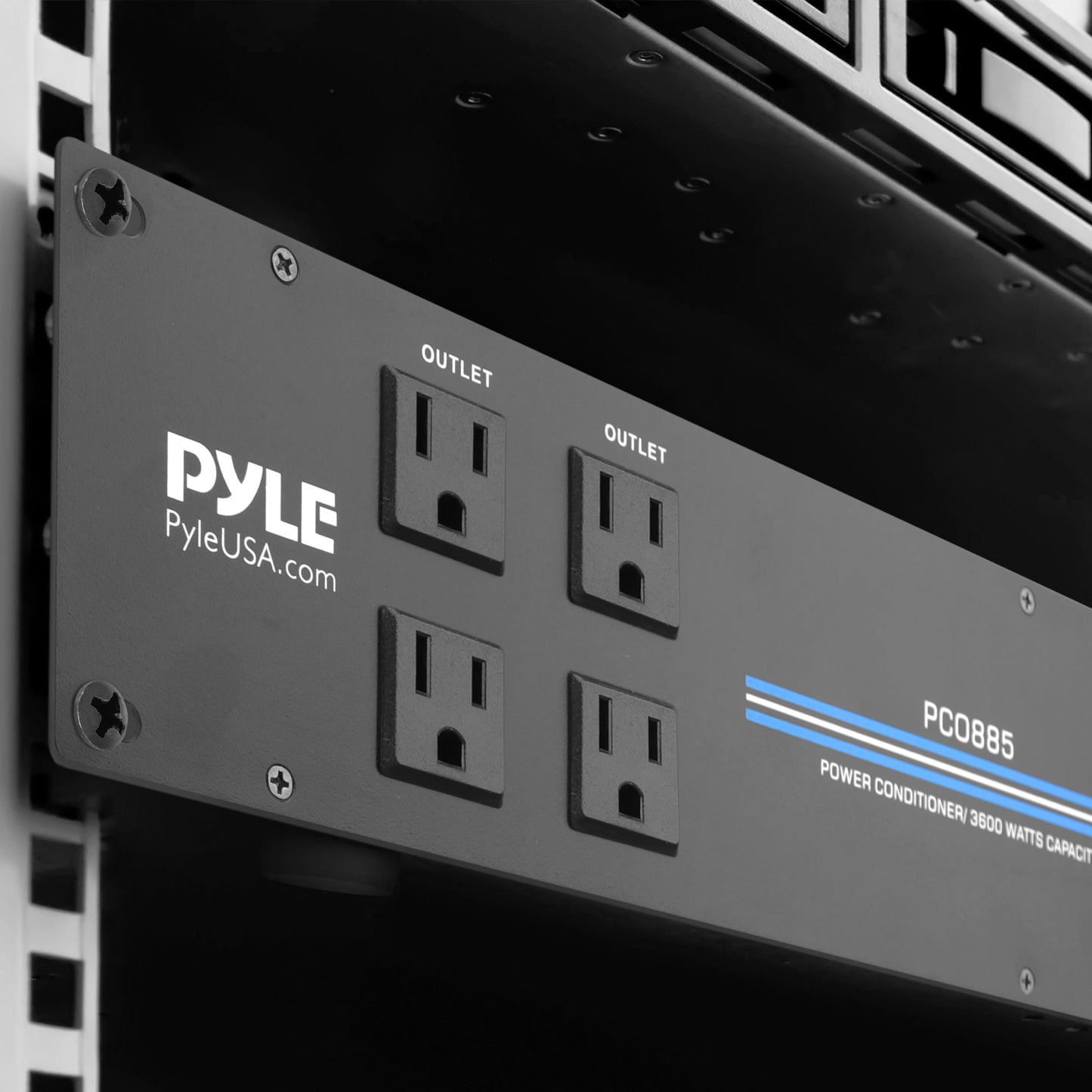 Pyle 3600W 15 Amp PDU Power Strip Surge Protector - 20 Outlet 2U Rack Mount Power Conditioner with Digital Voltage Display - USB Ports - AC Filter - Circuit Breaker - RFI/EMI Protection - PCO885