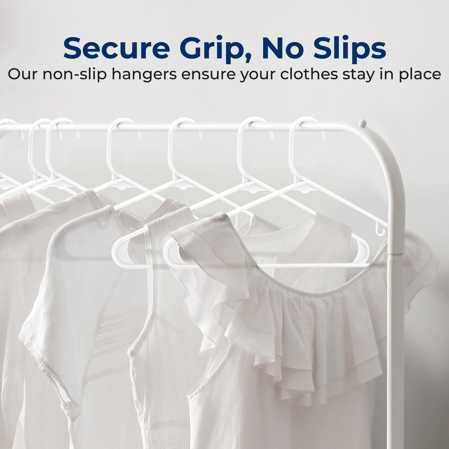 SereneLife 100-Pack Premium Plastic Hangers – Heavy Duty, Smooth White Tubular Slim Design, Space-Saving Durable Hangers for Clothes, Shirts, Pants, Suits, Coats – No Snag, Strap Hook Design