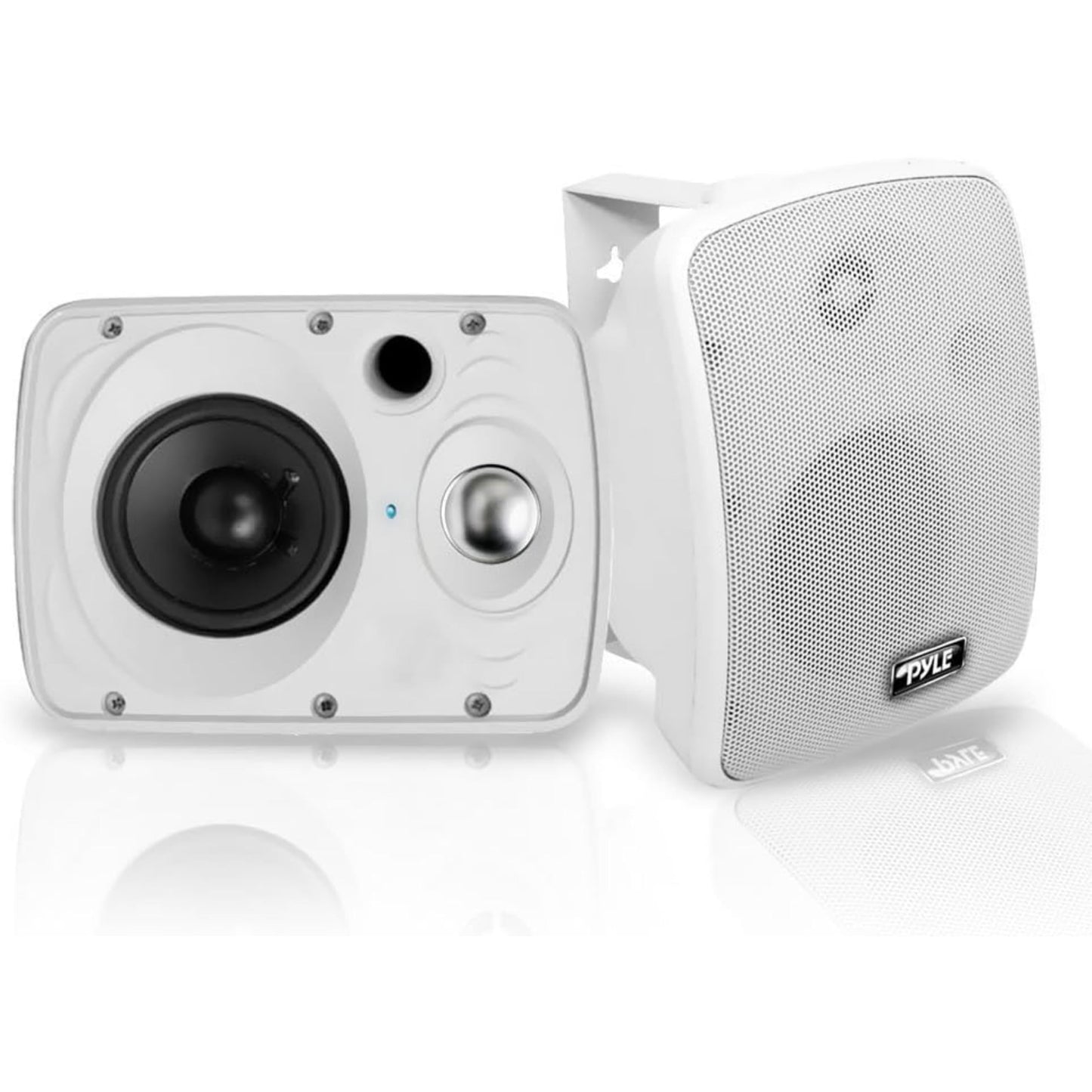 Pyle Outdoor Bluetooth Wireless Speaker System-2-way Active/Passive Pair - 6.5in, 800Watt Peak Power,Weatherproof,Wall/Ceiling Mounted Speakers w/ Metal Grill, Universal Mount, Indoor/Outdoor-White