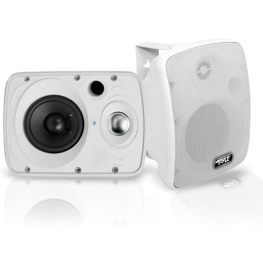 Pyle Outdoor Bluetooth Wireless Speaker System-2-way Active/Passive Pair - 6.5in, 800Watt Peak Power,Weatherproof,Wall/Ceiling Mounted Speakers w/ Metal Grill, Universal Mount, Indoor/Outdoor-White