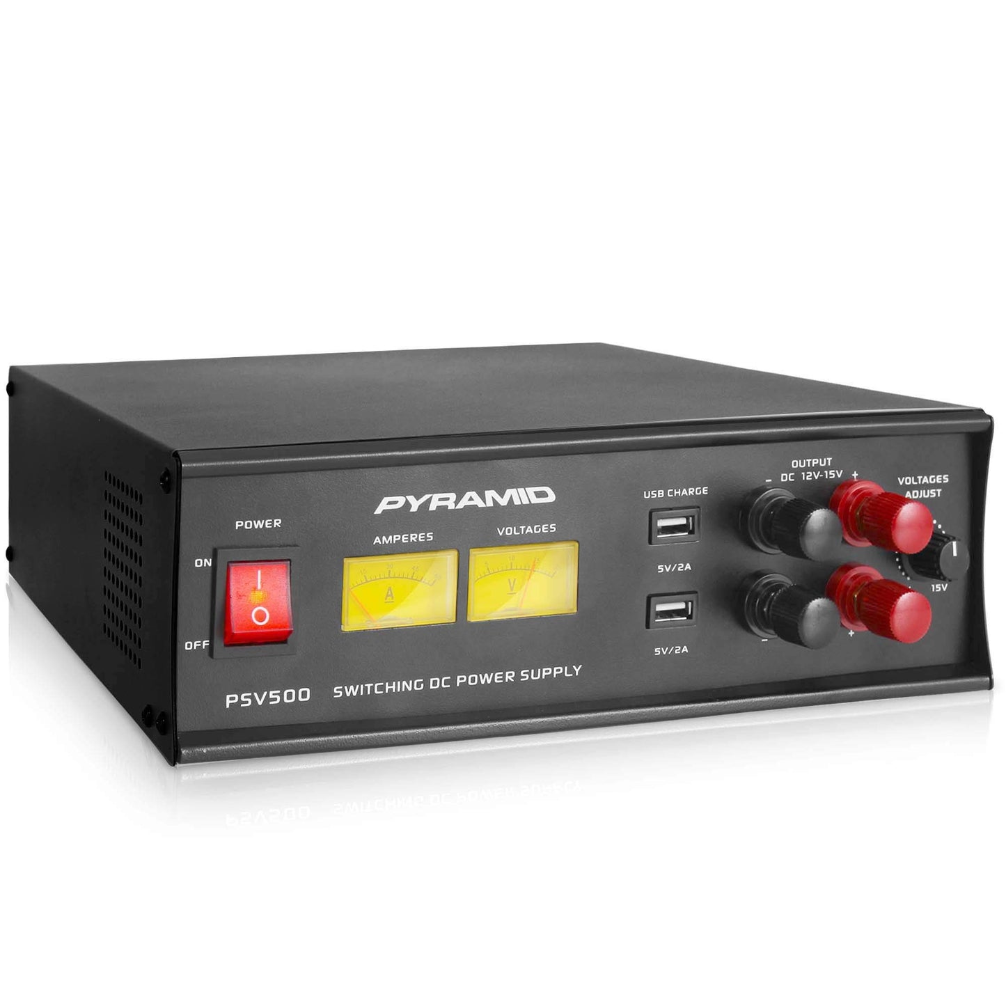 Pyramid PSV500 Universal Compact 50 Amp Adjustable 12 to 15 Volts Output Home Bench Power Converter Supply, with 2 USB Ports and Overload Protection