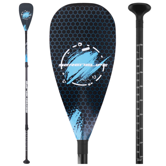 SereneLife Adjustable SUP Paddle - Adjustable 3-Piece Mix Carbonfiber Paddle, Lightweight & Comfortable to Use, Includes Carrying Bag w/ Zip and Handle, Comfortable Grip & Powerful Stroke