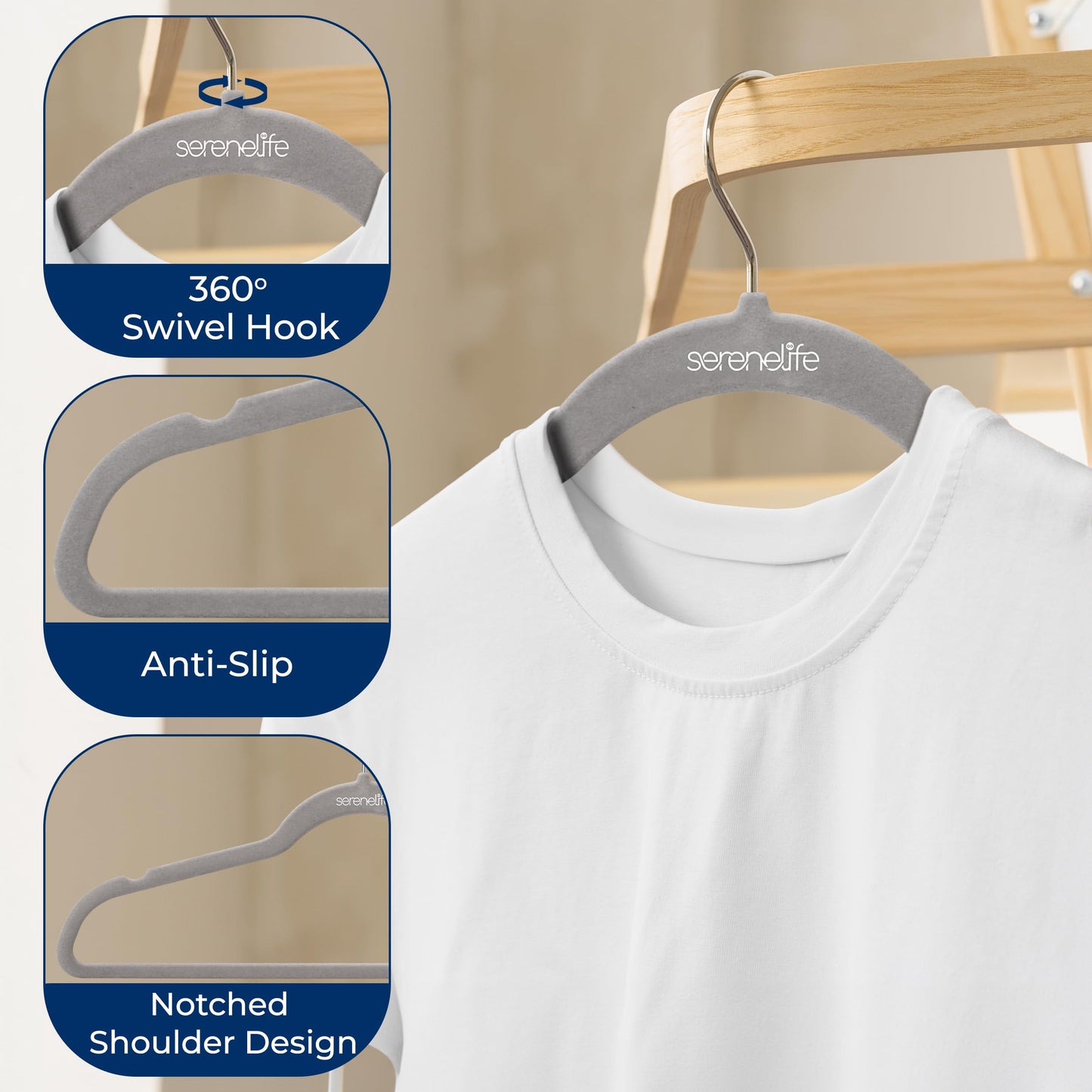 SereneLife 20 Pack Velvet Hangers - Non-Slip Felt Hangers with 360° Swivel Hook - Ultra-Thin, Lightweight, Space Saving for Shirts, Sweaters, Hoodies, Kids Clothes & Dresses