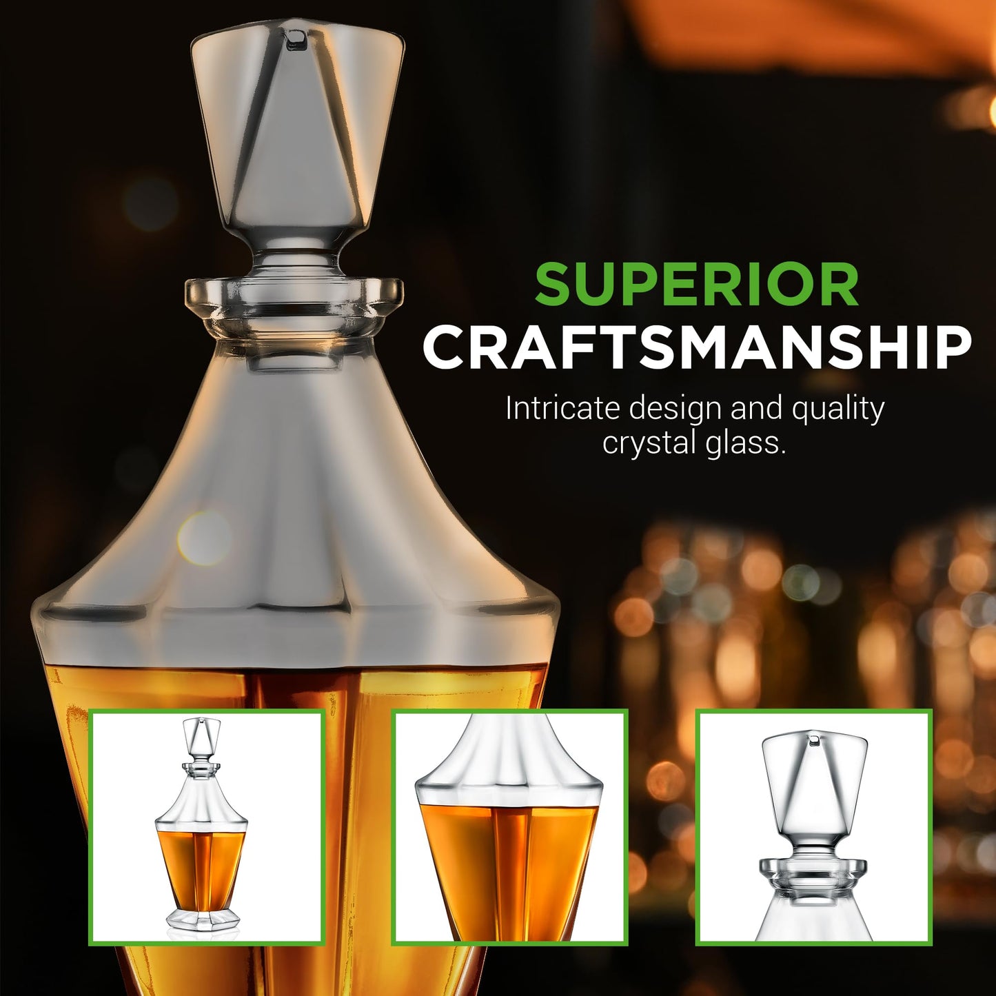 Nutrichef Whiskey Decanter - Classic Glass Liquor Decanter w/ Weighted Bottom, Cadeau Homme, Best Gifts for Husband, Easy to Clean, BPA Free, 850 ml