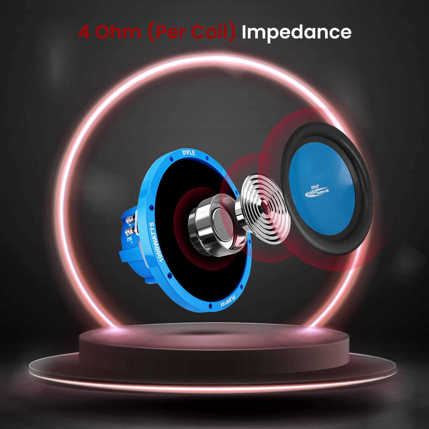 Pyle Car Vehicle Subwoofer Audio Speaker - 10 Inch Blue Injection Molded Cone, Blue Chrome-Plated Plastic Basket, Dual Voice Coil 4 Ohm Impedance, 1000W Power For Vehicle Stereo Sound System PLBW104