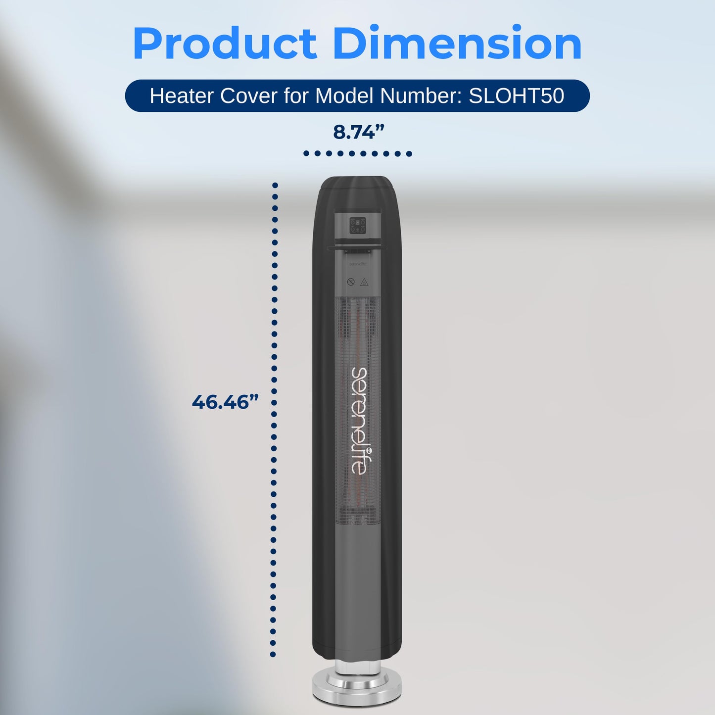 SereneLife Patio Heater Cover for SLOHT50 Infrared Outdoor Electric Space Heater, Heavy Duty Propane Heater Cover, Durable, Tearproof, Waterproof Dustproof, Wind/Sun/Snow Resistant