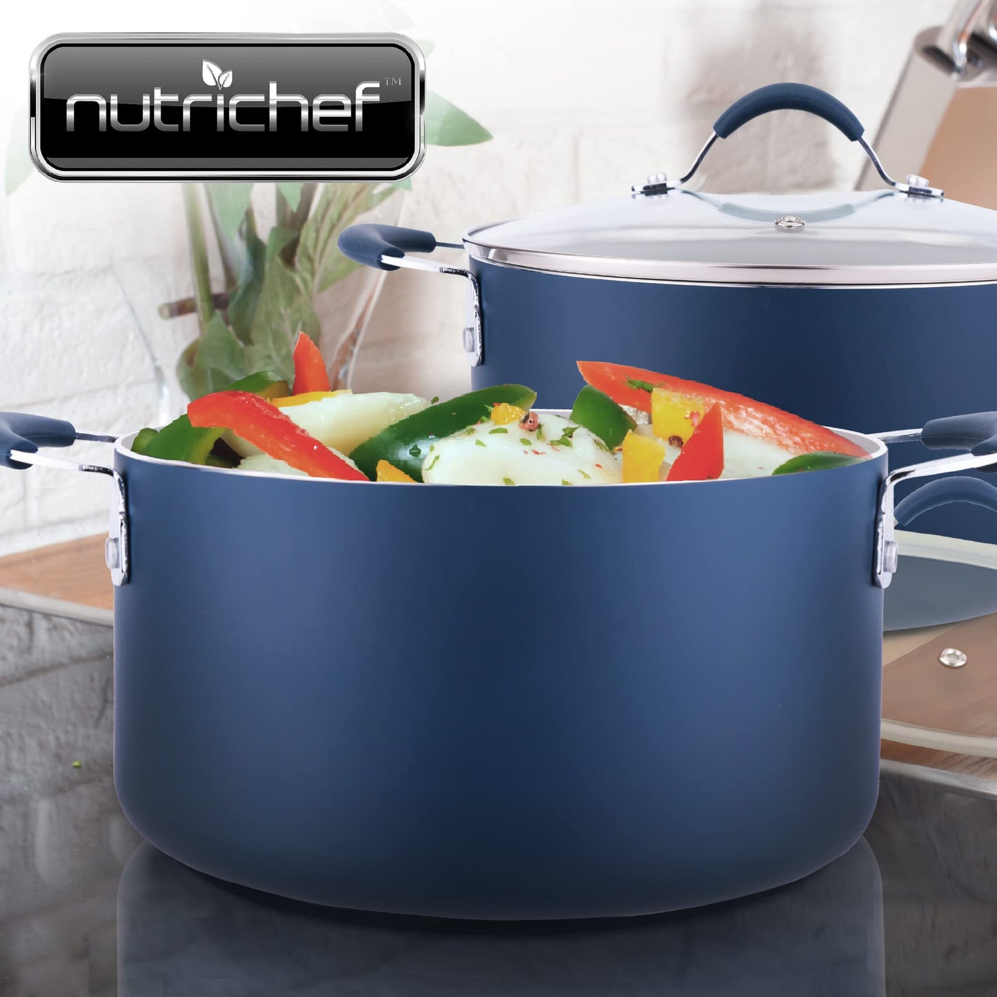 NutriChef Dutch Oven Pot with Lid - Non-Stick Kitchen Pasta Pot with See-Through Tempered Glass Lids, 5 Quart, Works with: NCCW14SBLU & NCCW20SBLU