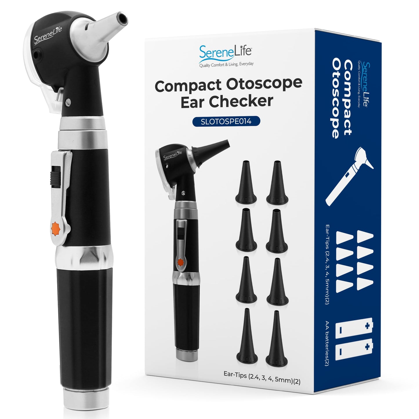 SereneLife Fiber Optic Otoscope/Auriscope | Home Ear Inspection Tool DIY, 3X Magnification, Bright LED, Includes Reusable Ear Tips, Travel Case, Battery Operated | For All Ages & Pets