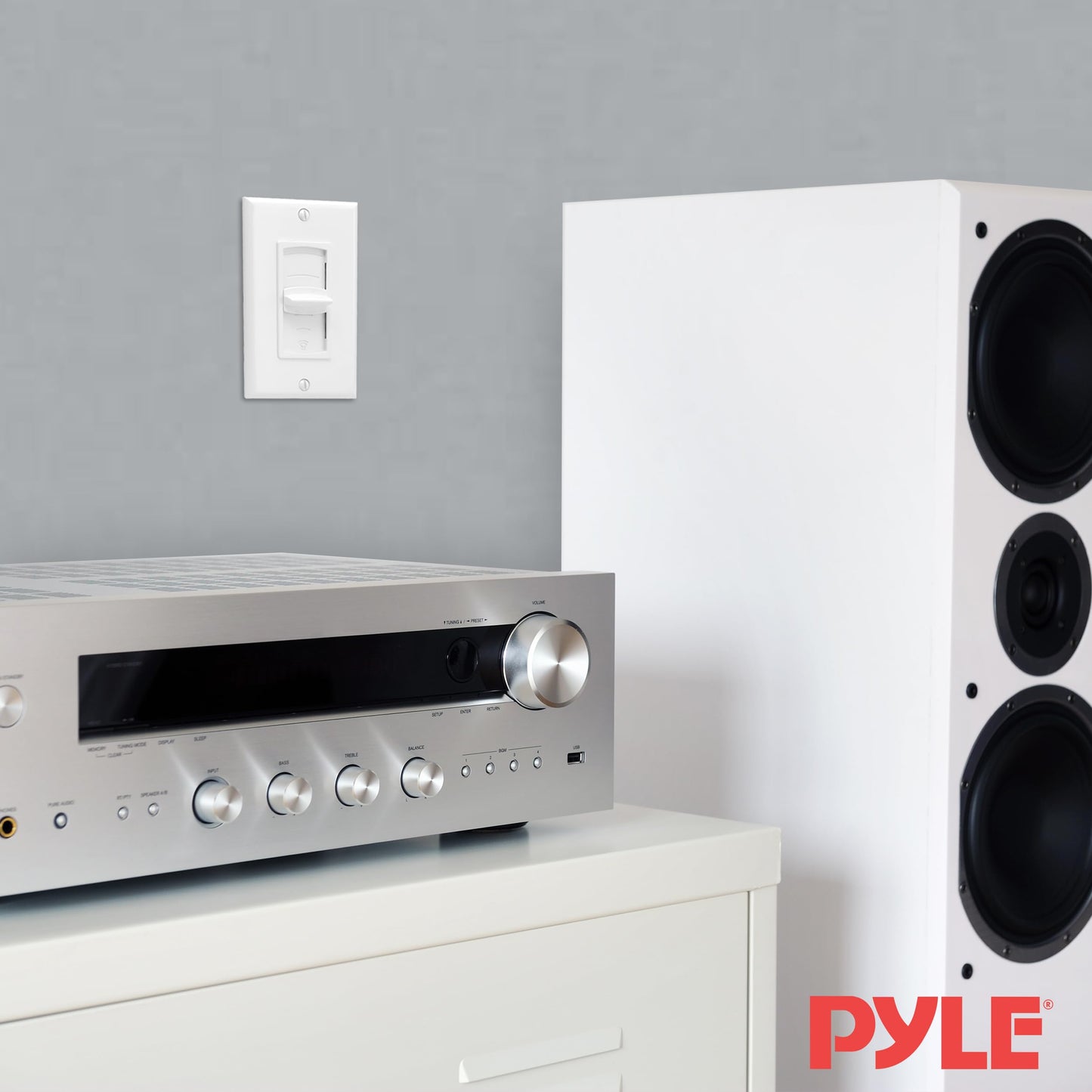 Pyle In Wall Speaker Volume Control - Home Audio Smart Speakers Stereo Controller Selector Switch Pod Box - In-Wall Vertical Sliding Control, For Home Theater Indoor or Outdoor Remote Speakers
