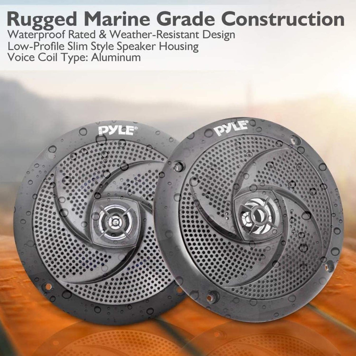 Pyle PLMRS5B 5.25 Inch 180 Watt Waterproof Weather Resistant Outdoor Rated Low Profile Slim Style Marine Speakers, Black (2 Pack)