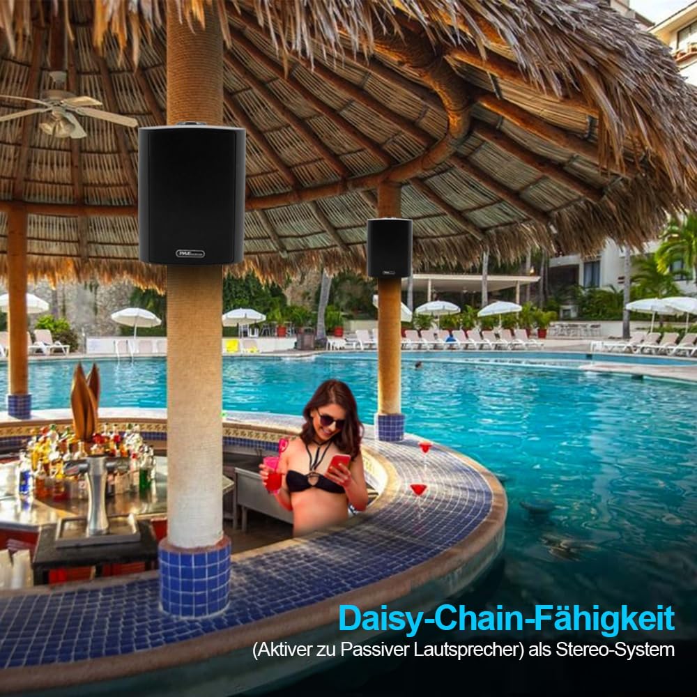 Pyle 6.5-Inch Wall Mount Waterproof Bluetooth Speaker System – Indoor/Outdoor Audio Pair with Built-in Digital Amplifier, Weather-Resistant Housing, High-Power Sound, Easy Installation (Black)