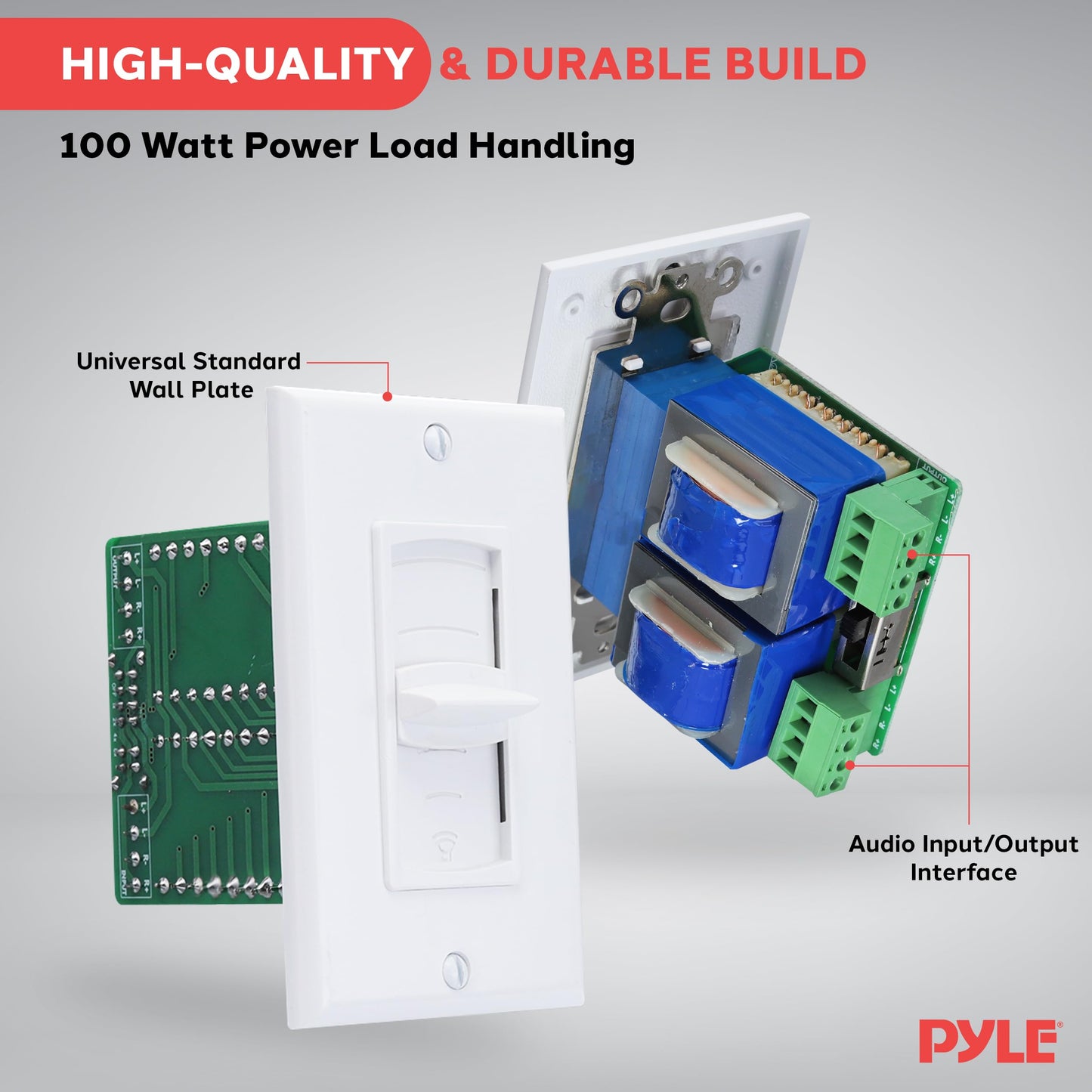 Pyle In Wall Speaker Volume Control - Home Audio Smart Speakers Stereo Controller Selector Switch Pod Box - In-Wall Vertical Sliding Control, For Home Theater Indoor or Outdoor Remote Speakers