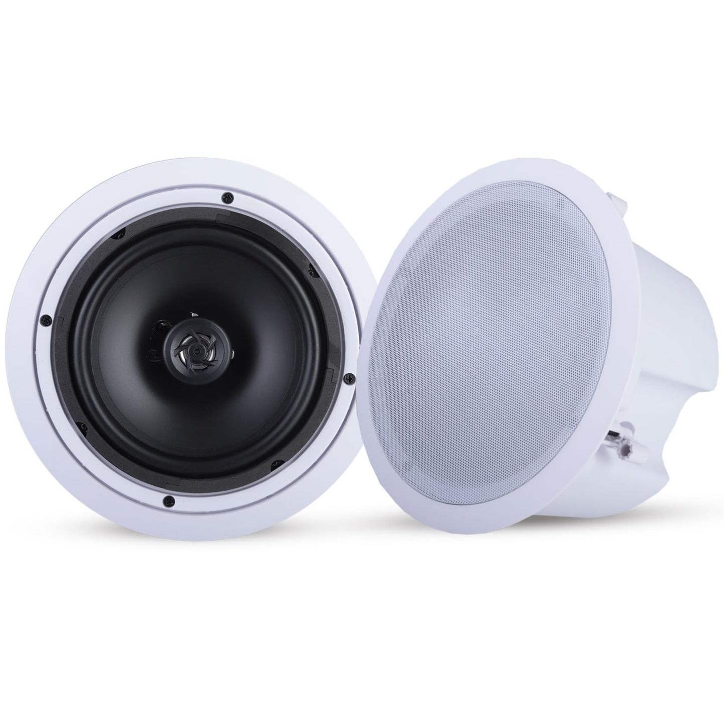 Pyle Ceiling Wall Mount Enclosed Speaker - 250 Watt Stereo In-wall / In-ceiling 8" Enclosed Full Range Mid-Bass Speaker System - 50Hz - 20kHz Frequency Response, 4-8 Ohm, Flush Mount - Pyle PDPC82 (Pair), 8.0'',White