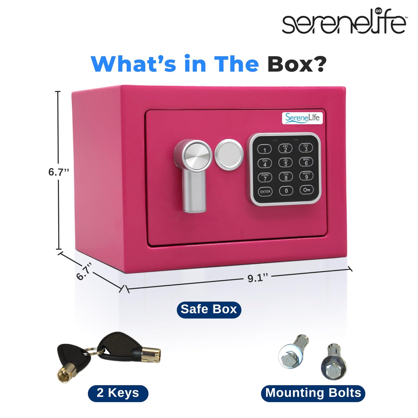 SereneLife Heavy Duty Electronic Safe Box | 9.1 x 6.7' Digital Lockbox with Code 2 Keys | Small Safe for Home/Office, Secure Cash, Jewelry, Firearms | Wall/Floor Mountable