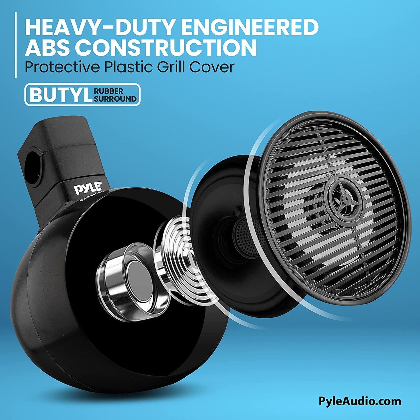 Bluetooth Waterproof Off-Road Speakers - 6.5” 200W 2-Way Marine Wakeboard Tower Sound System w/LED Light, Full Range Outdoor Stereo Speaker for Car ATV UTV, Jeep, Boat, Includes Brackets (Black)
