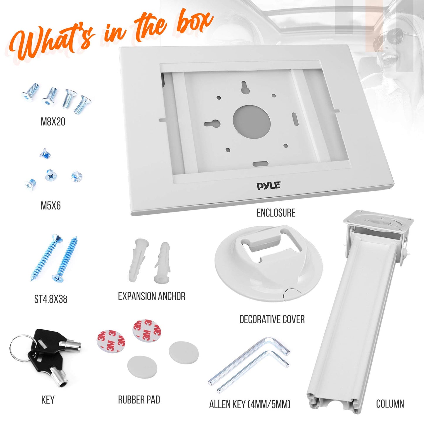 Pyle Anti Theft Tablet Security Stand - Table Mount Desktop Ipad Kiosk Stand w/Lock and Key Mechanism, 90° Rotate 75° Tilt - iPad, iPad Air, iPad Pro, Samsung Galaxy Tab A (2023) PSPADLK18, White
