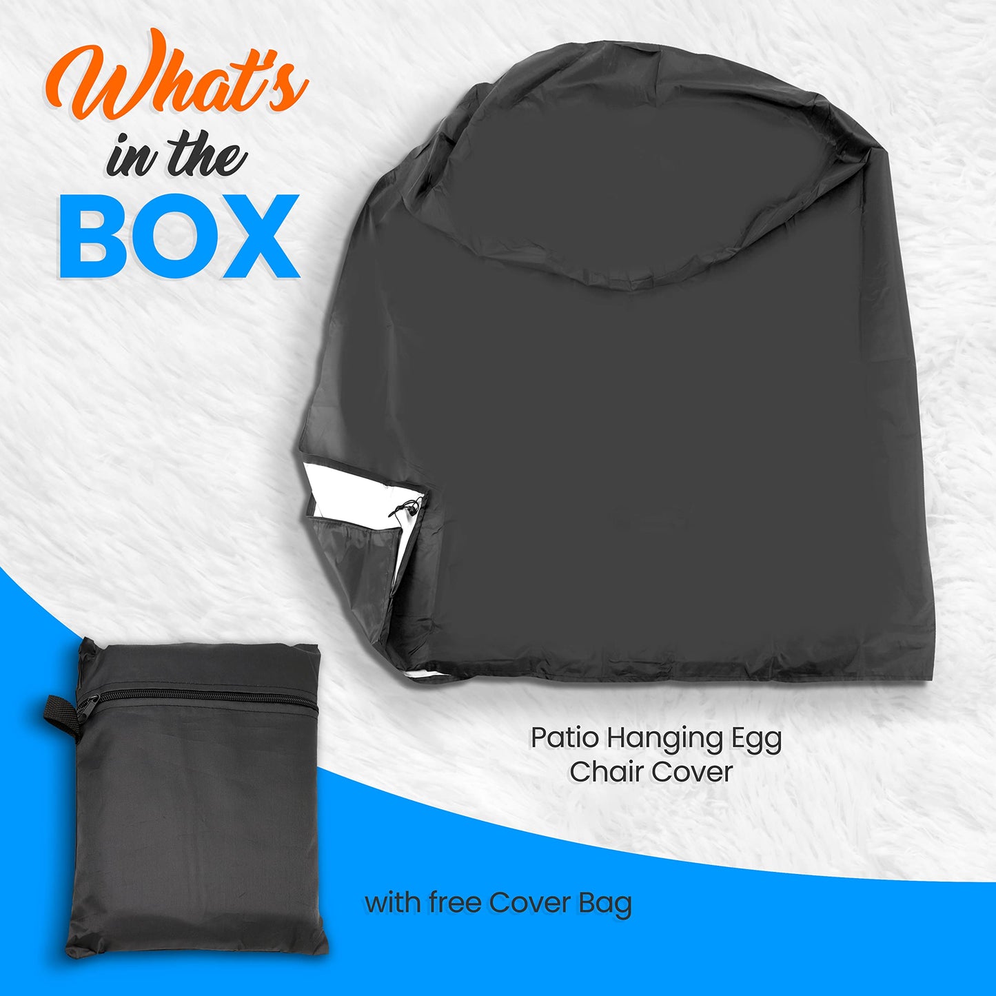 SerenelifeHome Hanging Egg Chair Cover-75" x 45" Waterproof/Windproof Dust Protector w/ Zipper & Hem Cord, Suitable for Most Outdoor Swing/Pod Chairs,Perfectly Fits Model SLGZ0EGG, One Size, Black