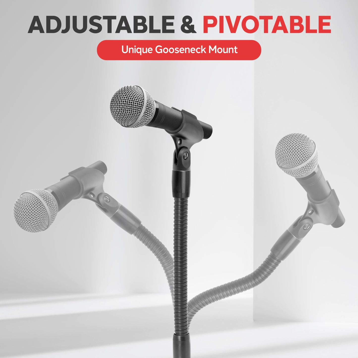 Pyle Universal Microphone Stand - M-6 Mic Holder USA Standard Adapter and Height Adjustable from 31.5” to 60” Inch High w/ Pivotable Gooseneck Mount - Heavy Duty Clutch Tension Knob PMKS32