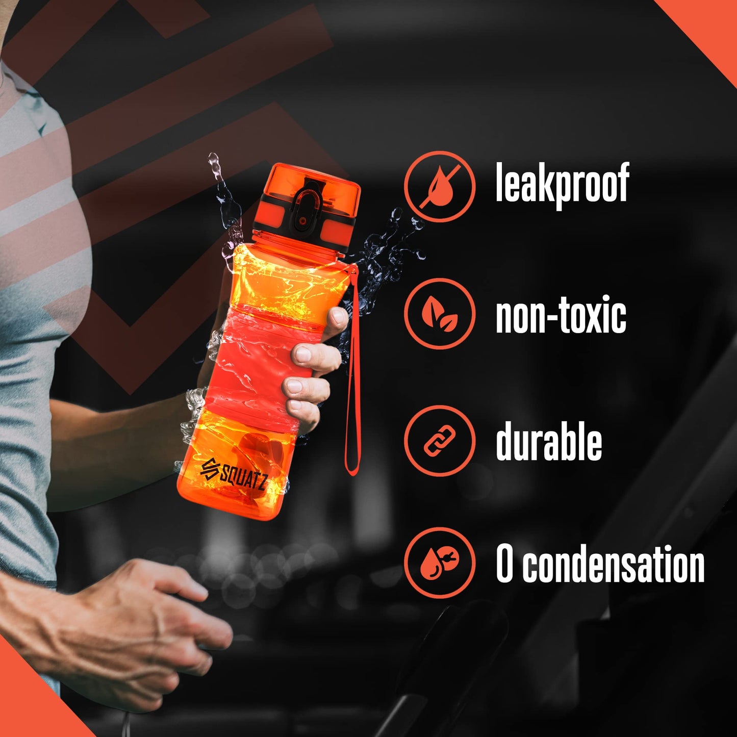 SQUATZ 17 Oz Poseidon Series Water Bottle for Protein and Fruit Shakes - Premium Quality Wide Mouth Gym Flask Fruit Infuser Strainer, Carrying Strap, Leak Resistance, No Condensation Sleeve