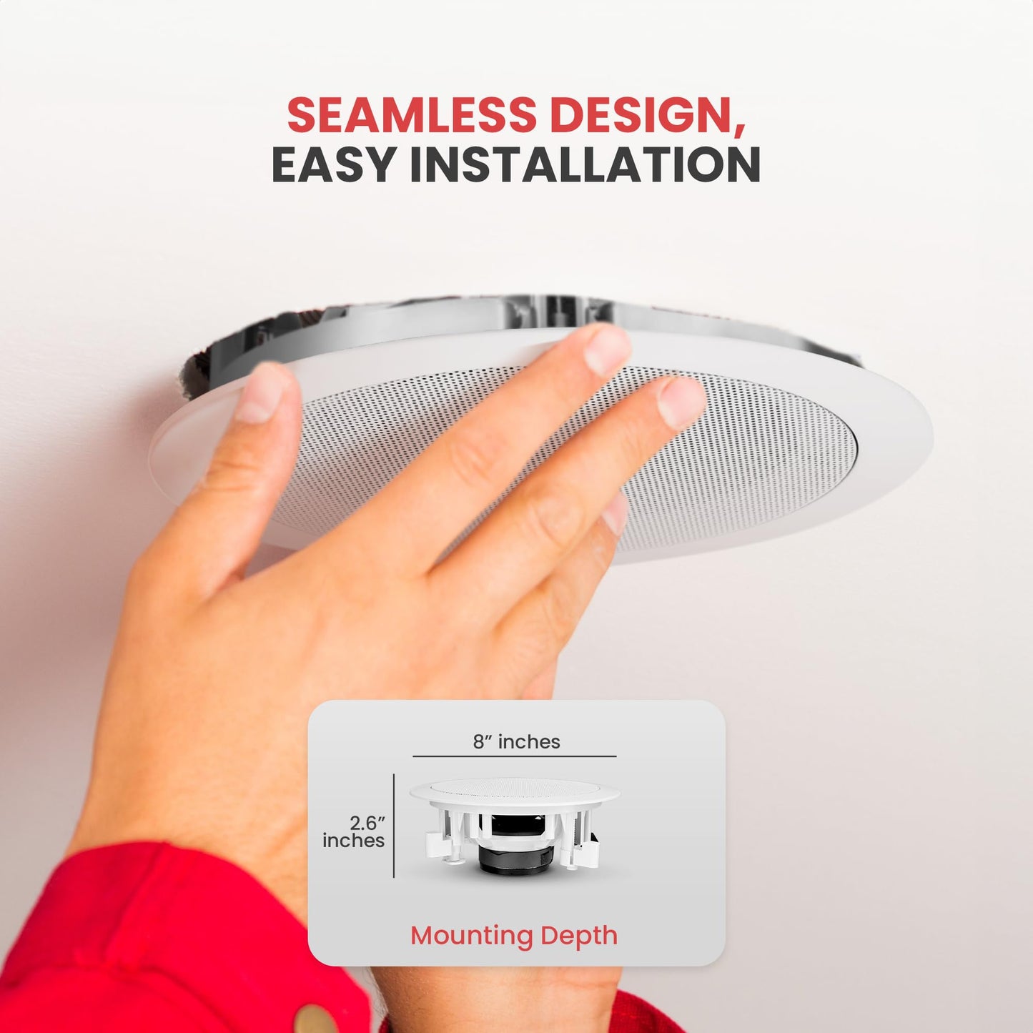 Pyle Home 5.25” Ceiling Wall Mount Speakers - Pair of 2-Way Midbass Woofer Speaker 1'' Polymer Dome Tweeter Flush Design w/ 80Hz - 20kHz Frequency Response & 150 Watts Peak Easy Installation-PDIC51RD