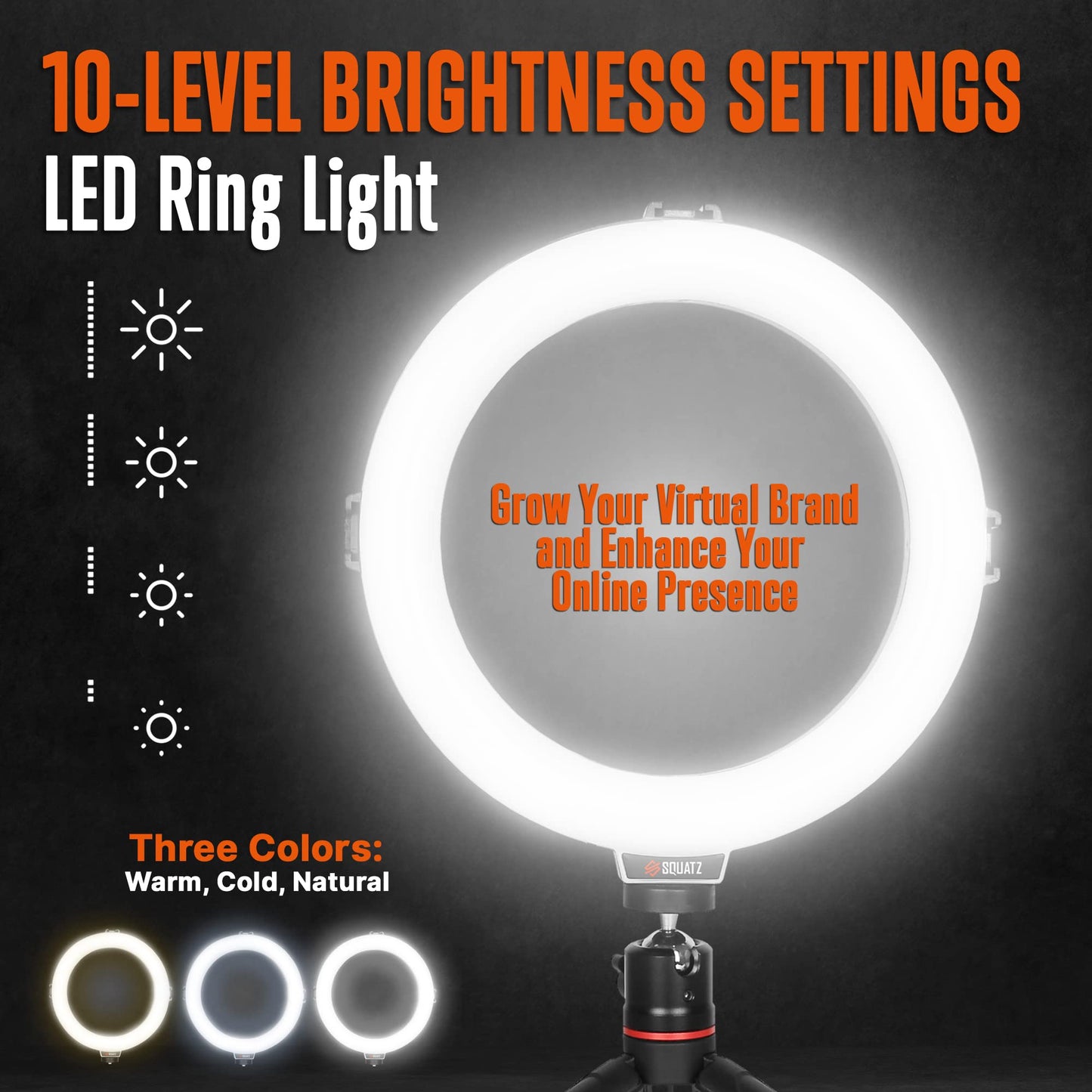SQUATZ 8'' Small Ring Light for Desk with Stand and Phone Holder - 360 Rotating & Standard Desktop Tripod Kit - 14W Rotation Motion for Vloggers, TikTok, YouTube