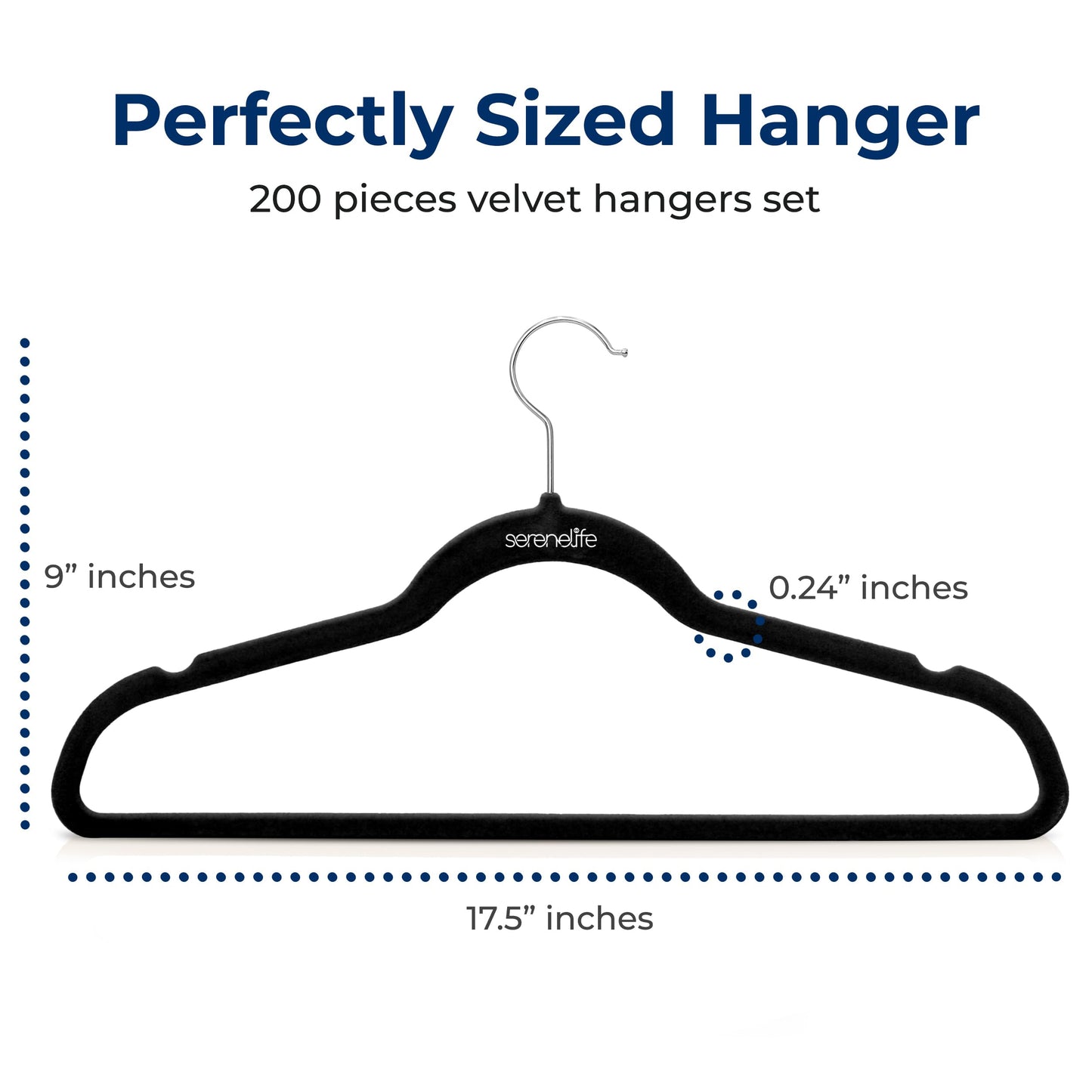 SereneLife 200 Pack Velvet Hangers - Non-Slip Felt Hangers with 360° Swivel Hook, Space-Saving, Ultra-Thin, Lightweight for Shirts, Sweaters, Hoodies, Kids Clothes & Dresses