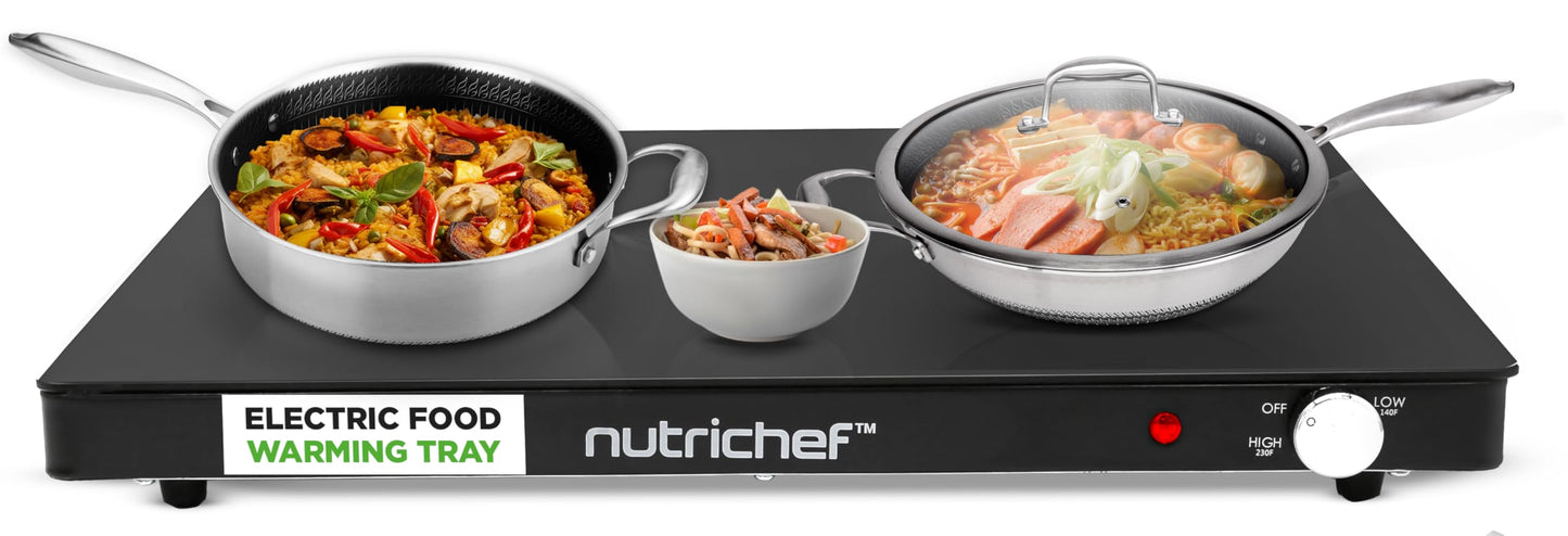 NutriChef Electric Warming Tray | Glass Surface Hot Serving Tray | Adjustable Temperature 140°F to 230°F | Energy Efficient & Space Saving | Perfect for Buffets,Parties & More | 21.2 x 16.5 IN | Black