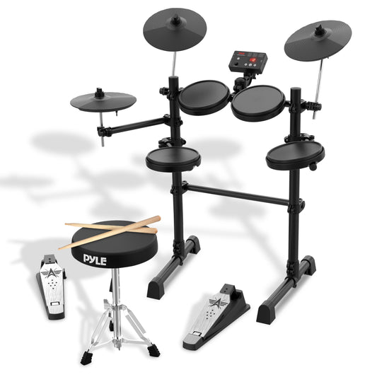 Pyle 7-Piece Electric Drum Set, Electronic Drumming Kit Machine with MIDI Support, Preloaded Sounds, Record Mode, Cymbals, Digital Foot Pedals, Sound Module, Drumsticks, Mac/PC Compatible