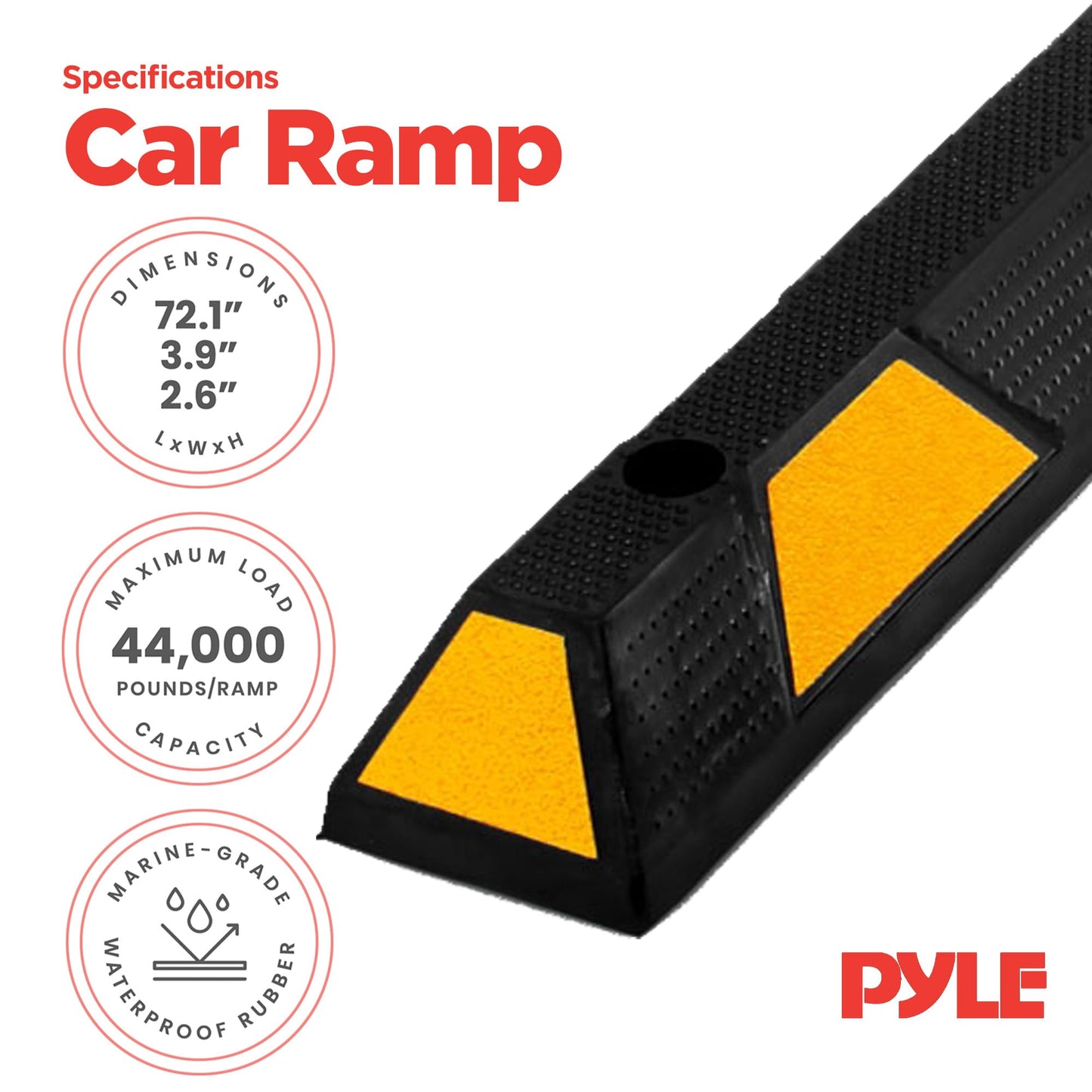 Pyle Curb Parking Garage Floor Stopper - 72 Inch Extra Wide Heavy Duty Rubber Parking Lot Stopper, for Vehicles Truck Driveway, Protect Bumpers for Cars Vans Trucks - Pyle PCRSTP14, Black