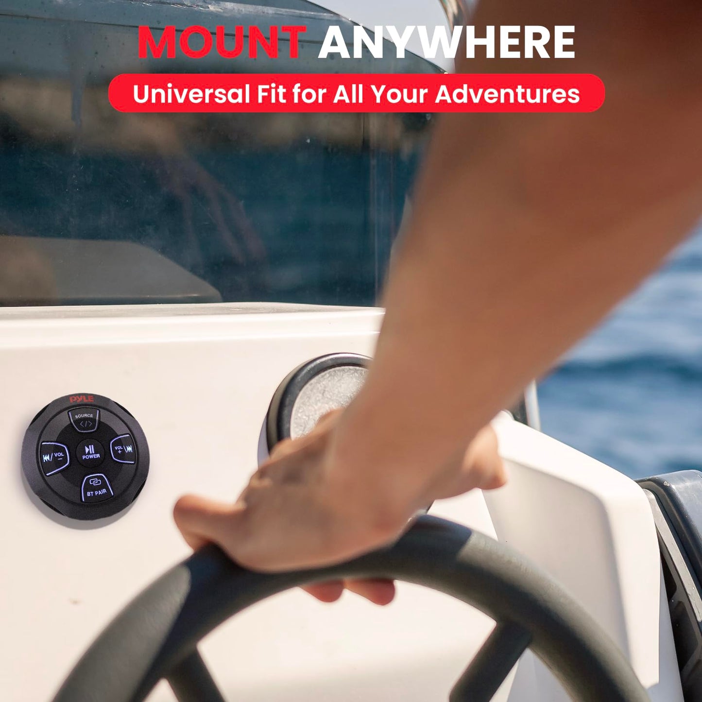 Pyle Marine Bluetooth Receiver Microphone Kit - Waterproof Audio Entertainment System Set w/ 2-Channel Wireless BT Controller, Handheld Broadcasting Mic - Car, Truck, ATV, UTV, 4x4, Boat