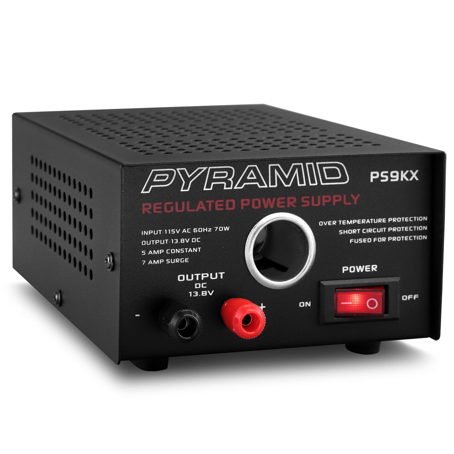 Pyramid PS9KX Universal Compact Bench Power Supply-5 Amp Linear Regulated Home Lab Benchtop Converter w/ 13.8 Volt DC 115V AC 70 Watt Input, Screw Type Terminal, 12V Car Cigarette Lighter