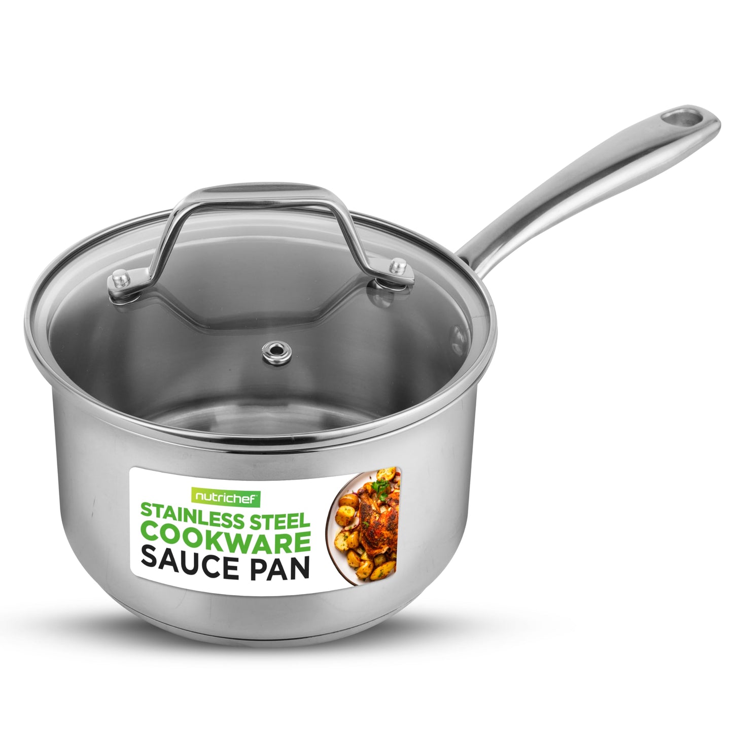 NutriChef 2 Quart Stainless Steel Pot with Lid - Heavy Duty Saucepan with Ergonomic Handles, For All Cooktops